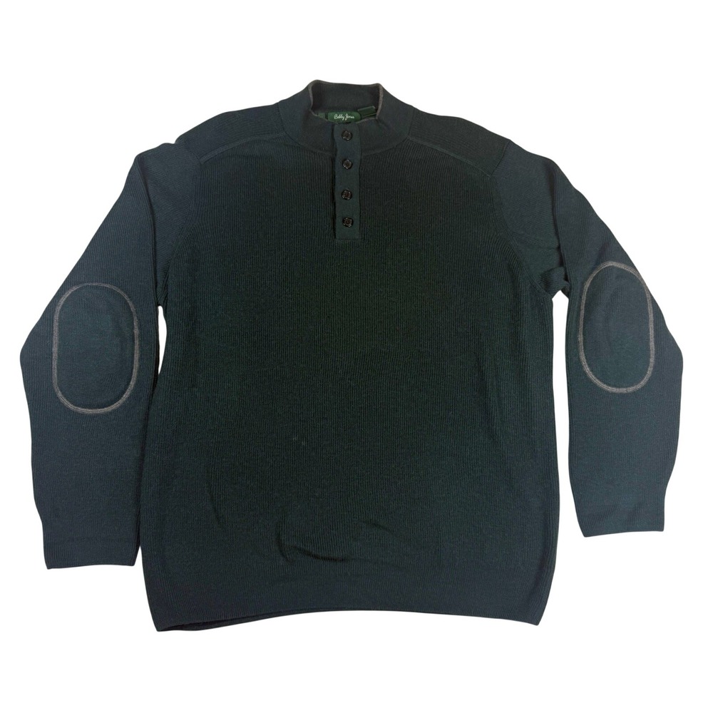 Bobby Jones Pullover Sweater XL Green Cotton Alpaca Elbow Patches Preppy‎ Money